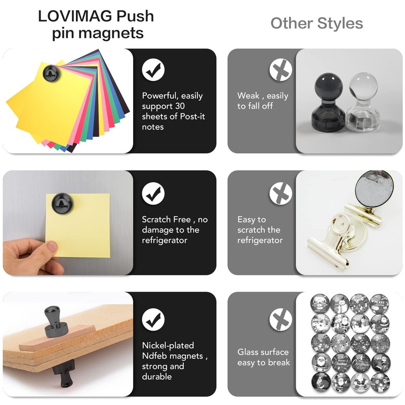 LOVIMAG Fridge Magnets 25Pcs Refrigerator Whiteboard Small Strong Magnet Classroom Kitchen Accessories Decorative Locker Set Decor Must Haves Office Calendar Refrigerador Magnetic Cute Crafts Black