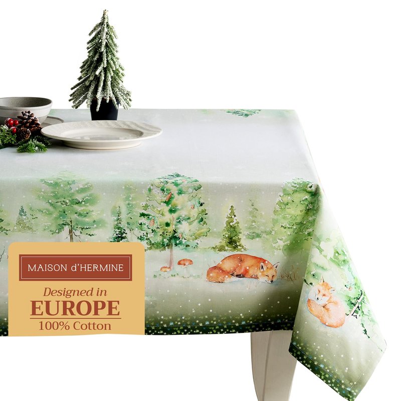 Maison d' Hermine Table Cloth Square Table 100% Cotton 60 x 60 Inches Fall Tablecloth Reusable Everyday Use for Thanksgiving Christmas Decorations Dining Farmhouse Party (Winter Mornings)