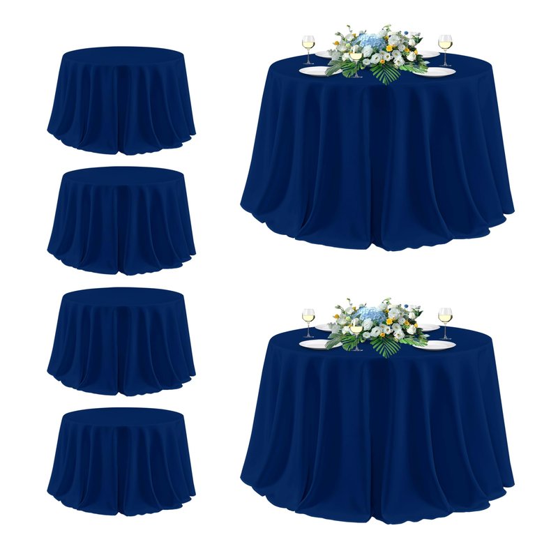 sancua Round Tablecloth 132 Inch Diameter, 6 Pack - Circle Polyester Fabric Table Cloth for Wedding Party Reception Banquet Birthday, Washable Formal Table Cover (Fit 54-96 Inch Tables), Navy Blue