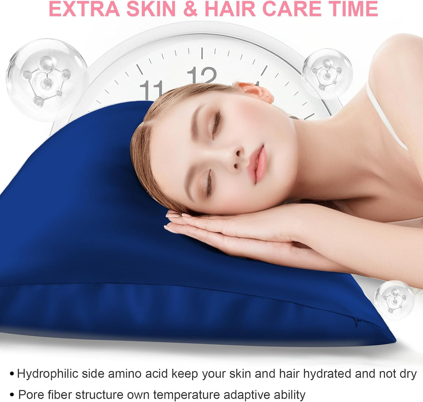 Skiennix Mulberry Silk Pillowcase - Queen Size, Hidden Zipper, Smooth & Breathable, Royal Blue