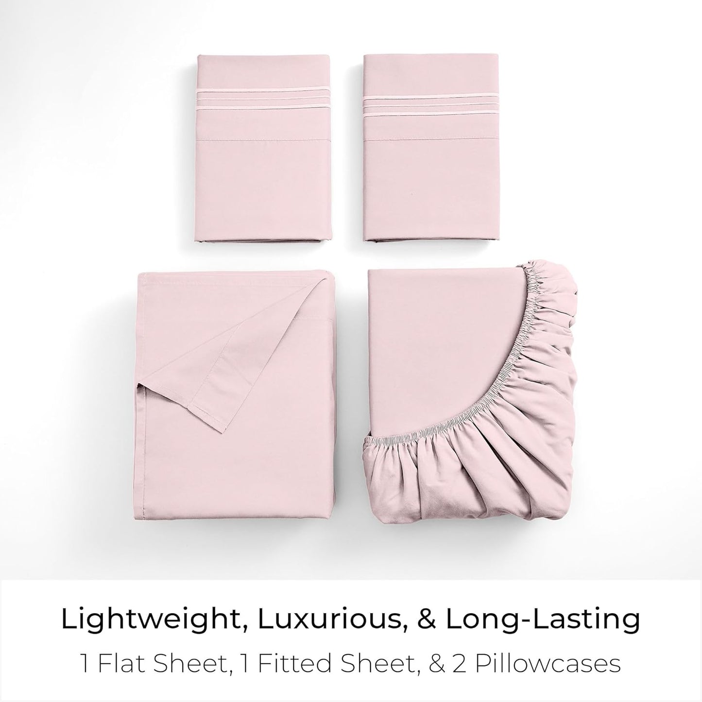 Mellanni Queen Sheets Set - 4 PC Hotel Luxury Bedding | Extra Soft, Cooling & Stain Resistant (Blush Pink)