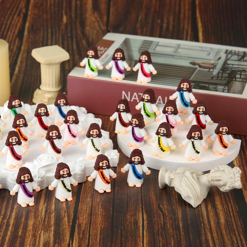 120 Pcs Mini Jesus Figurines in Bulk, Tiny Miniature Little Jesus Loves You Figures to Hide and Seek Sunday School Baptism Religious Party Favors Gifts for Women Easter Egg Fillers Stocking Stuffers