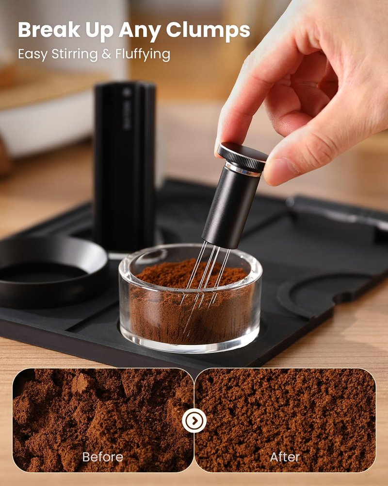 Maestri House WDT Tool, Espresso Distribution Tools Self-Clean with Aluminum Alloy Magnetic Stand, 0.3/0.4mm Needles 10 each for Espresso Stirrer Replacement (Matte black)