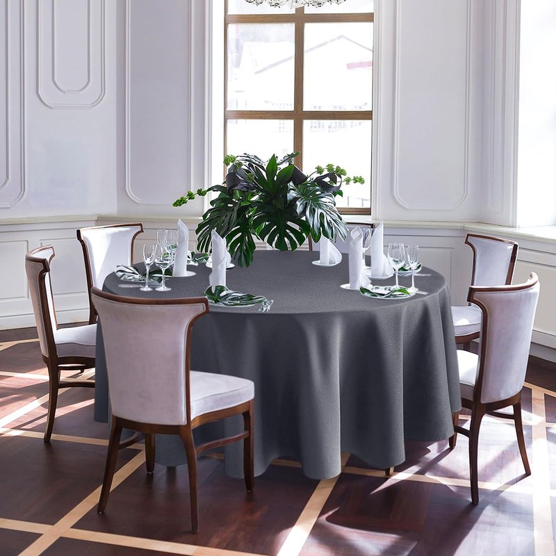 Biscaynebay Textured Fabric Round Tablecloths 90", Dark Grey Water Resistant Washable Table Cloths Circle Folding Table Covers Linen for Dining, Kitchen, Wedding, Parties, etc