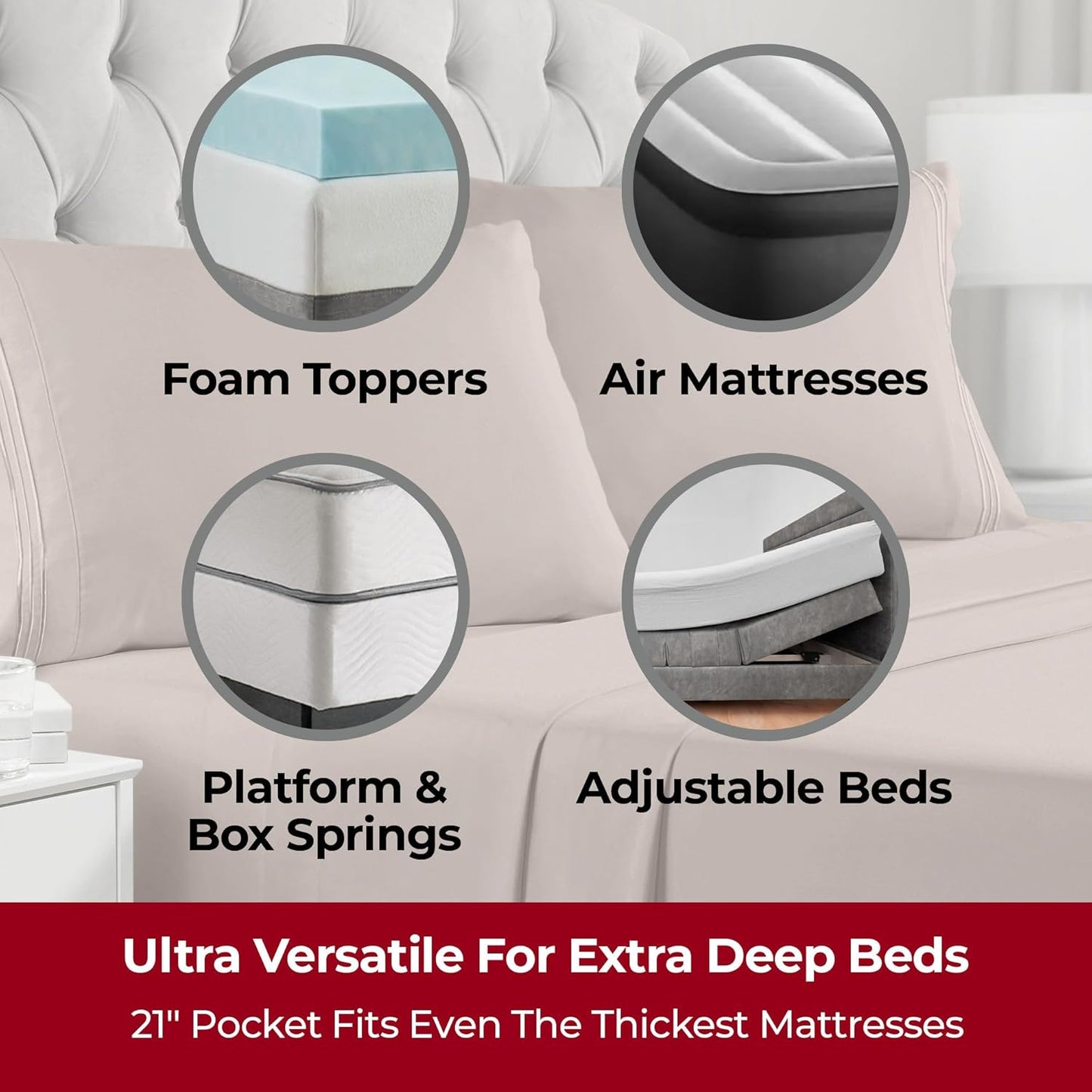 Mellanni Extra Deep California King Sheets - Ultra Soft, Cooling Bedding - 4 PC Hotel Luxury Set | Tan, Wrinkle & Fade Resistant