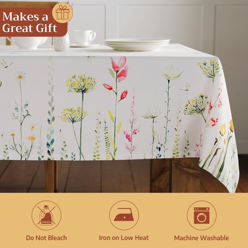 Maison d' Hermine Table Cloth Rectangle Table 100% Cotton 60 x 120 Inches Tablecloth Reusable Decorative for Dining Kitchen Room Farmhouse Home Gifts for Mothers Day Spring Summer - Botanical Fresh