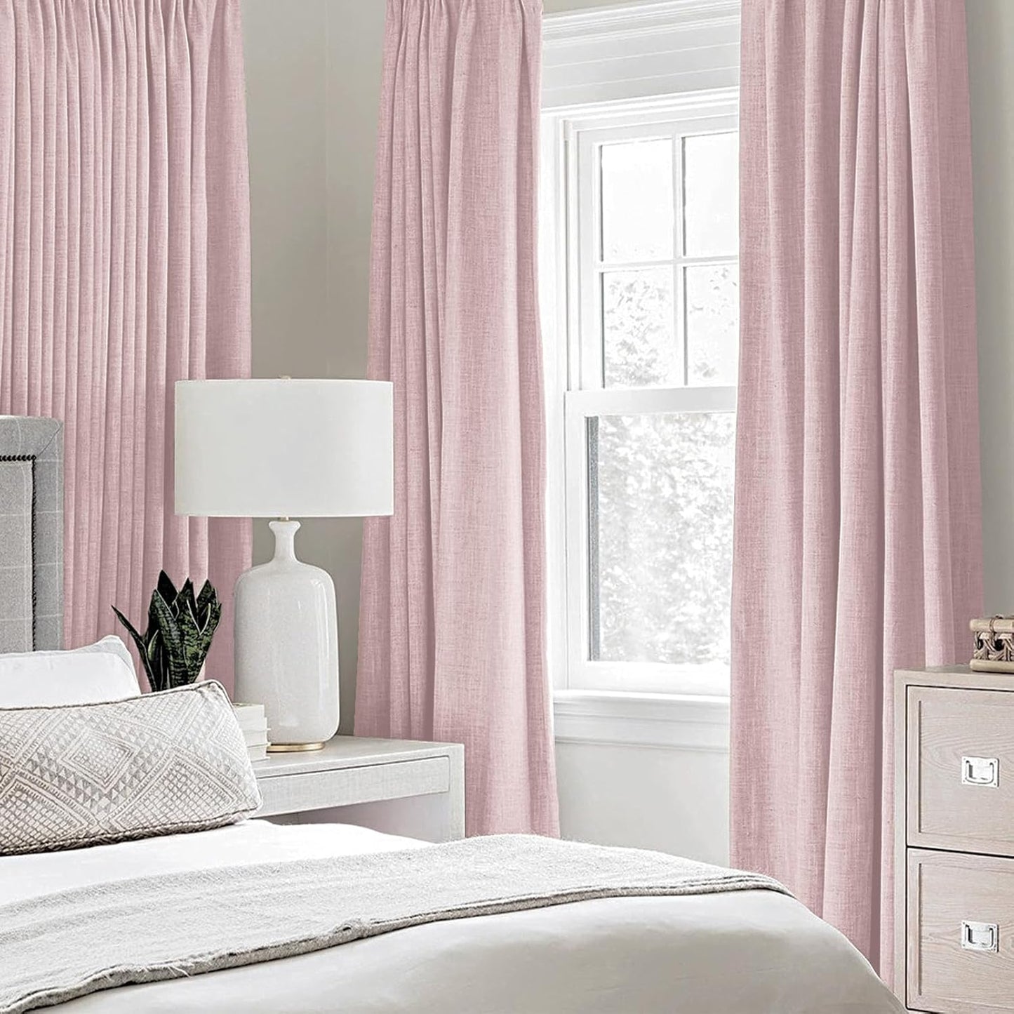 MIULEE Blackout Curtains - 100% Thermal Insulated Linen Texture Drapes | Pink, 52x54 Inch (2 Panels)