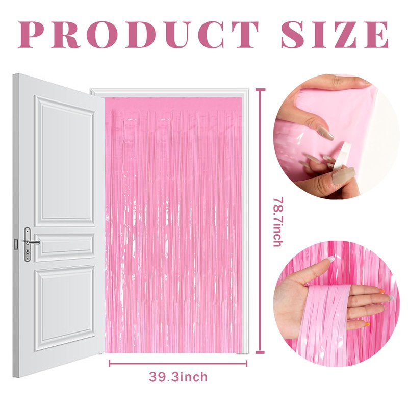 20 Pack Foil Curtain Pink Backdrop Streamers Metallic Tinsel Fringe Curtains Photo Booth Props for Birthday Wedding Engagement Bachelorette Christmas Holiday Celebration Party Decorations