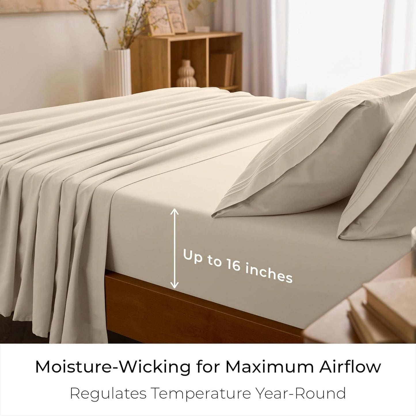 Mellanni Queen Sheets Set - 4 PC Hotel Luxury Bedding | Extra Soft, Cooling, Wrinkle-Resistant (Beige)