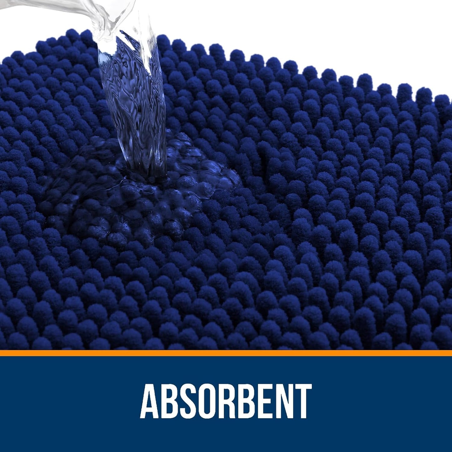 OLANLY Bathroom Runner Rugs - Extra Soft Chenille Bath Mat | Quick-Dry, Machine Washable, 47x20 Navy