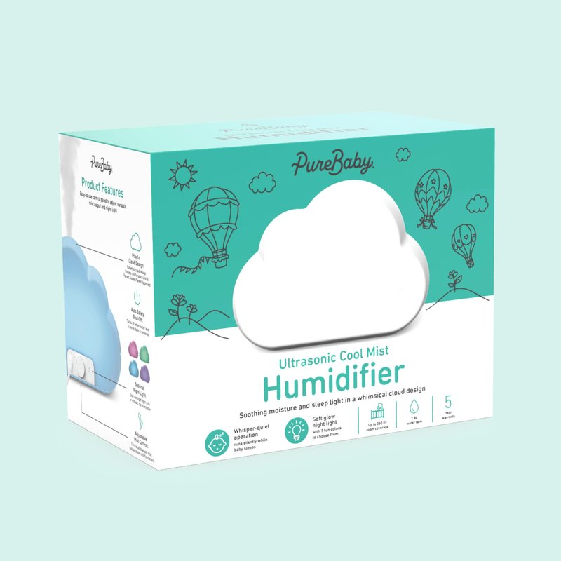 Pure Enrichment PureBaby Cloud Ultrasonic Cool Mist Humidifier Quiet Variable Mist for up to 24 Hrs Ideal for Baby Nurseries & Kids Bedrooms to Relieve Congestion Colds & Coughs, Night Light, BPA-Free