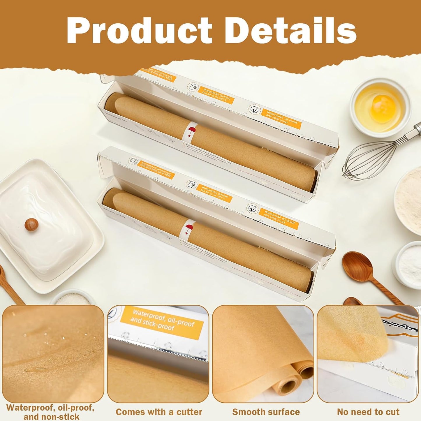 Unbleached Parchment Paper Roll - High Temperature Resistant Non-Stick Baking Paper | 12in x 98ft (Brown)