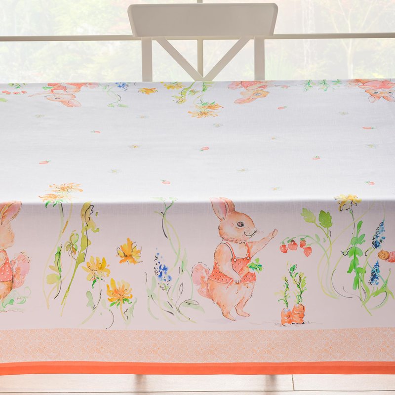 Maison d' Hermine Table Cloth Square Table 100% Cotton 54 x 54 Inches Tablecloth Reusable Decorative for Dining Kitchen Room Farmhouse Home Gifts for Mothers Day Spring Summer - Bunny Party