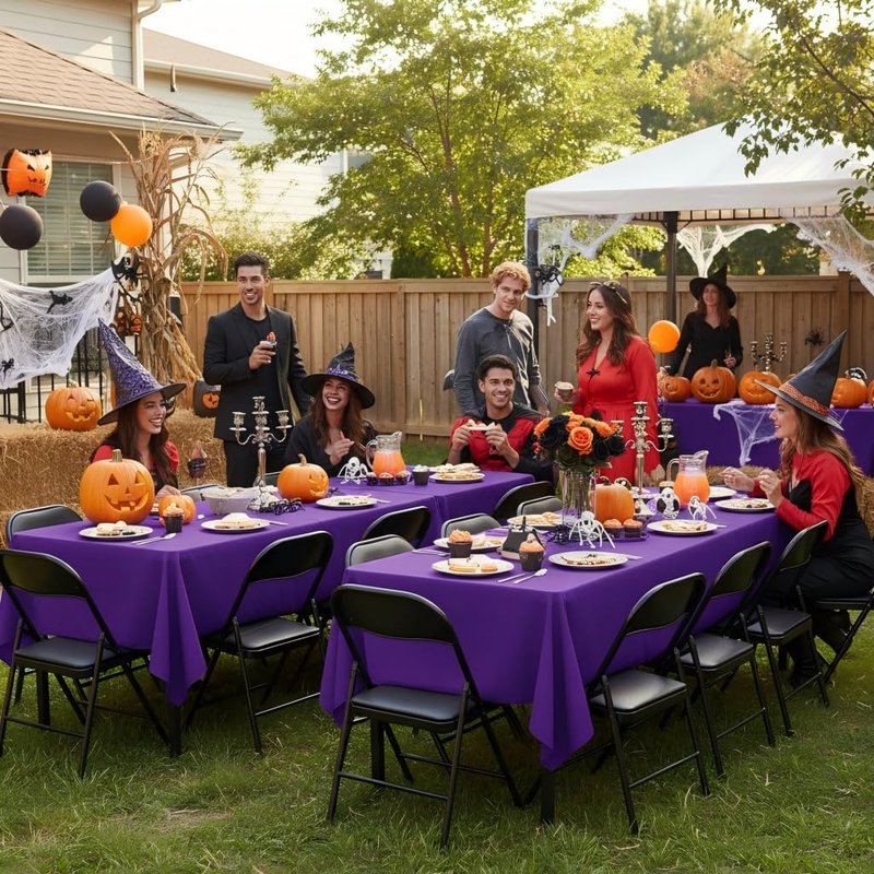 sancua Purple Tablecloths for 6 Foot Rectangle Tables, 8 Pack - Washable Polyester Fabric Table Cloth for Halloween Party, Wedding Birthday, Banquet Reception, 54x108 Inch