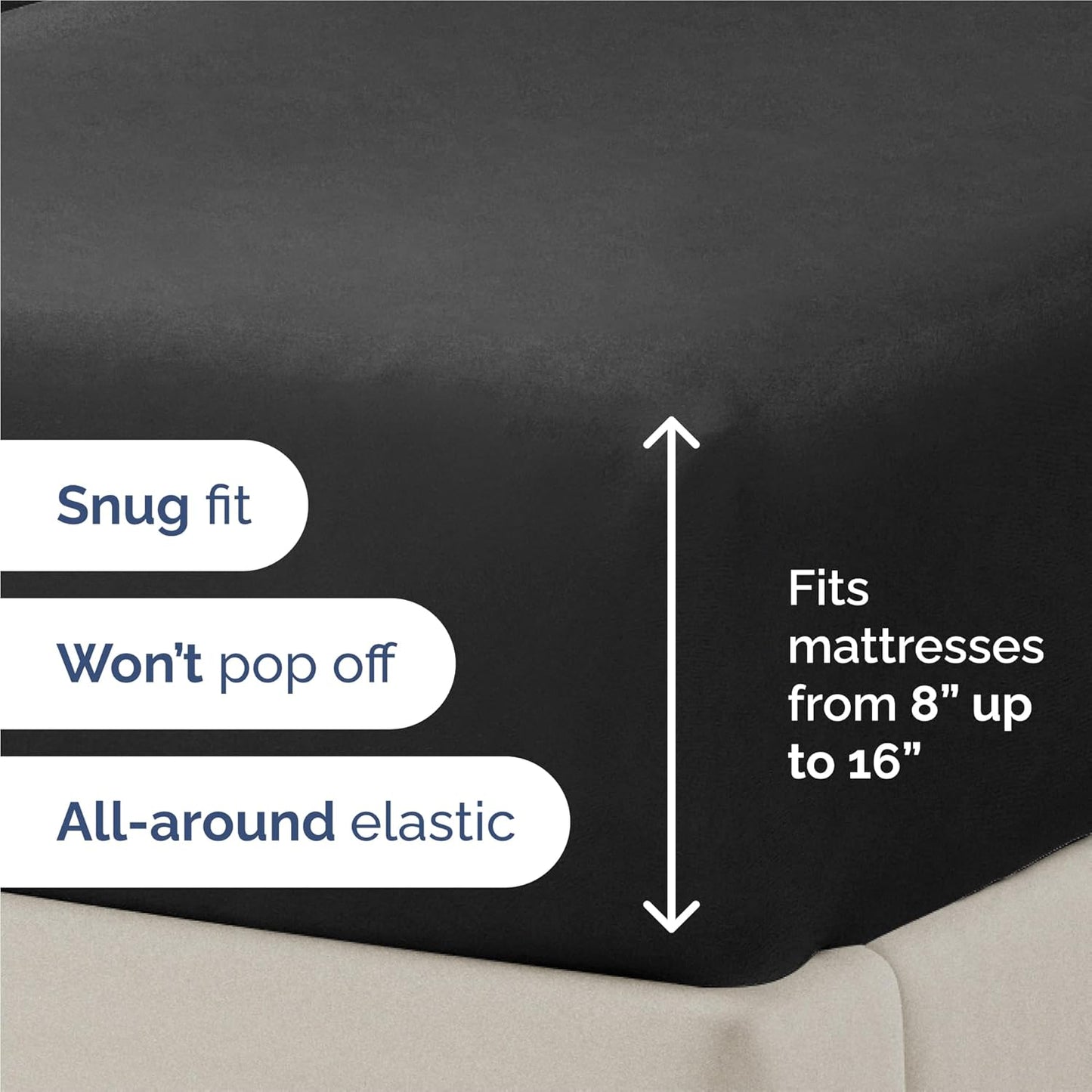 Split King Size 5-Piece Sheet Set - Comfy Cooling Bed Sheets | Luxurious Hotel Quality - Deep Pockets, Soft & Wrinkle-Free - Oeko-Tex Certified - Black