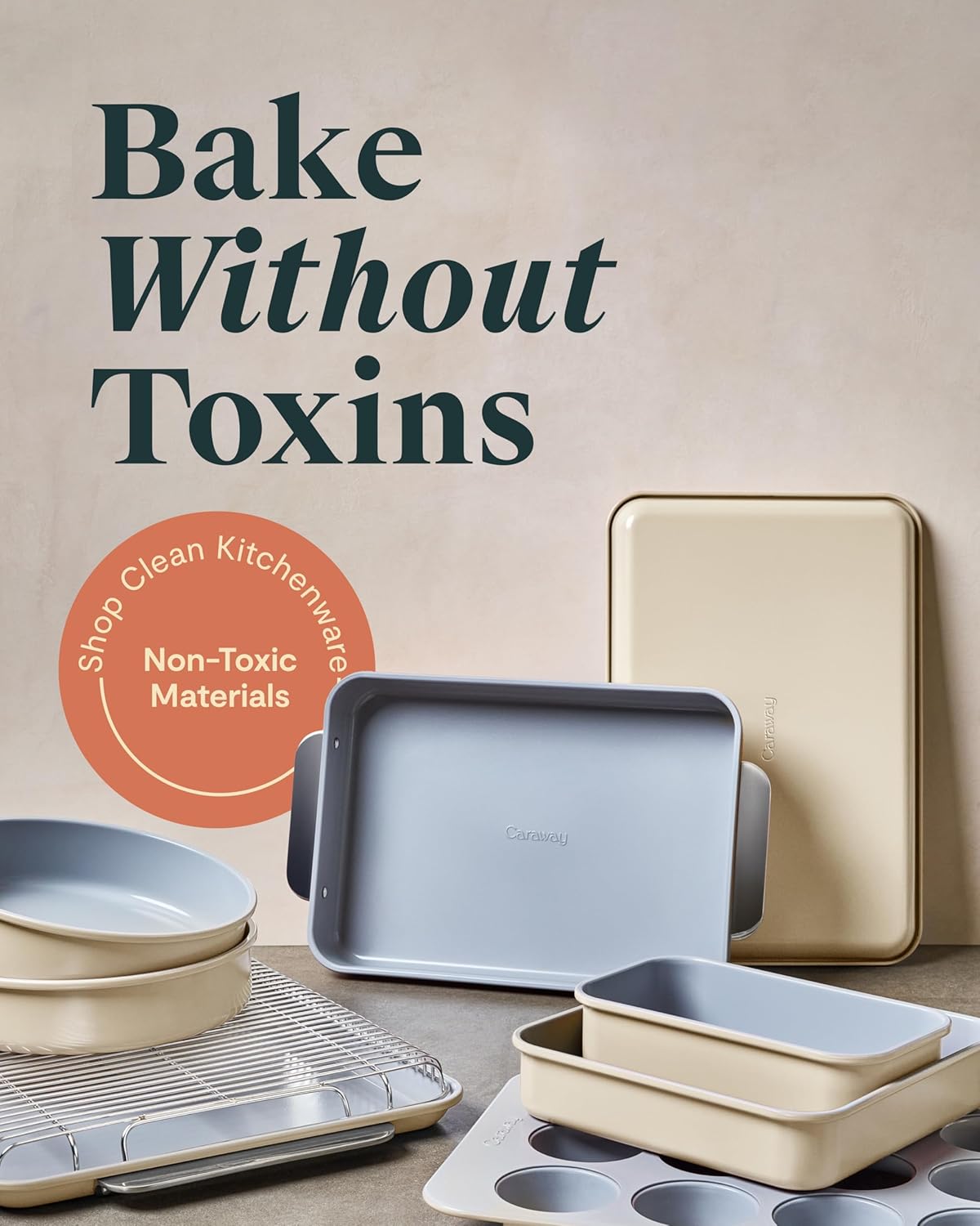 Caraway Nonstick Ceramic Bakeware Set - 11 Pieces with Assorted Pans & Cooling Rack | Non-Toxic, Navy