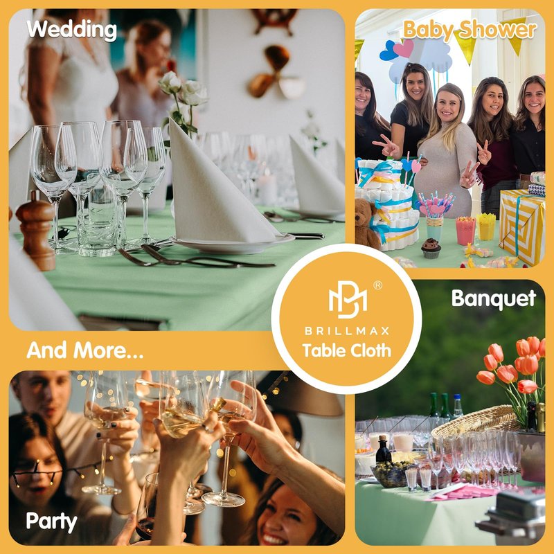 BRILLMAX 10 Pack Sage Green Tablecloths 70 x 120 Inch for 6ft & 8ft Rectangle Tables - 150 GSM Polyester Fabric, Universal Fit, Water, Stain & Wrinkle Resistant Cloth Cover for Wedding Banquet