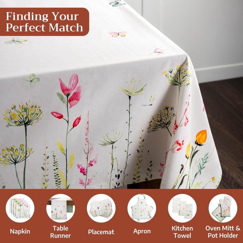 Maison d' Hermine Table Cloth Rectangle Table 100% Cotton 60 x 120 Inches Tablecloth Reusable Decorative for Dining Kitchen Room Farmhouse Home Gifts for Mothers Day Spring Summer - Botanical Fresh