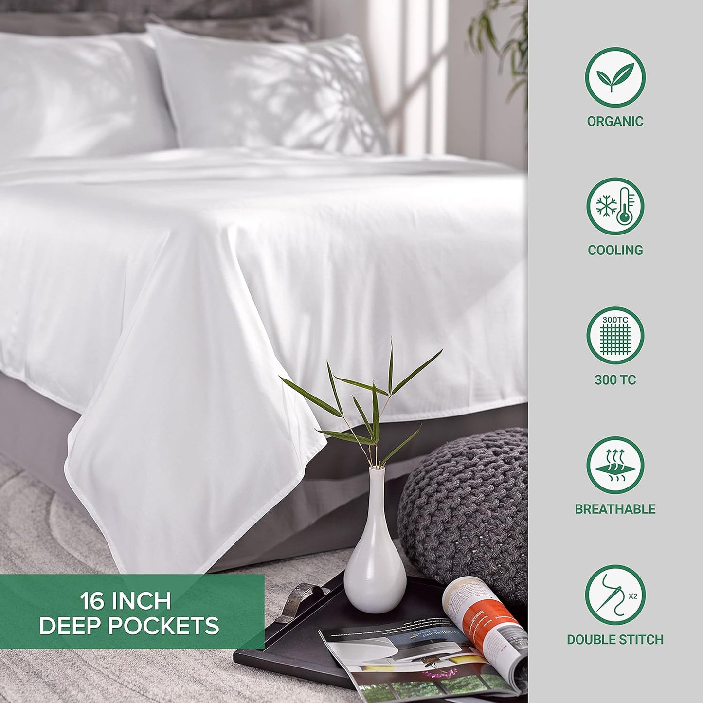 Pure Bamboo Twin Sheets - Luxuriously Soft 100% Organic Viscose Bed Sheet Set | Cooling Jacquard Stone