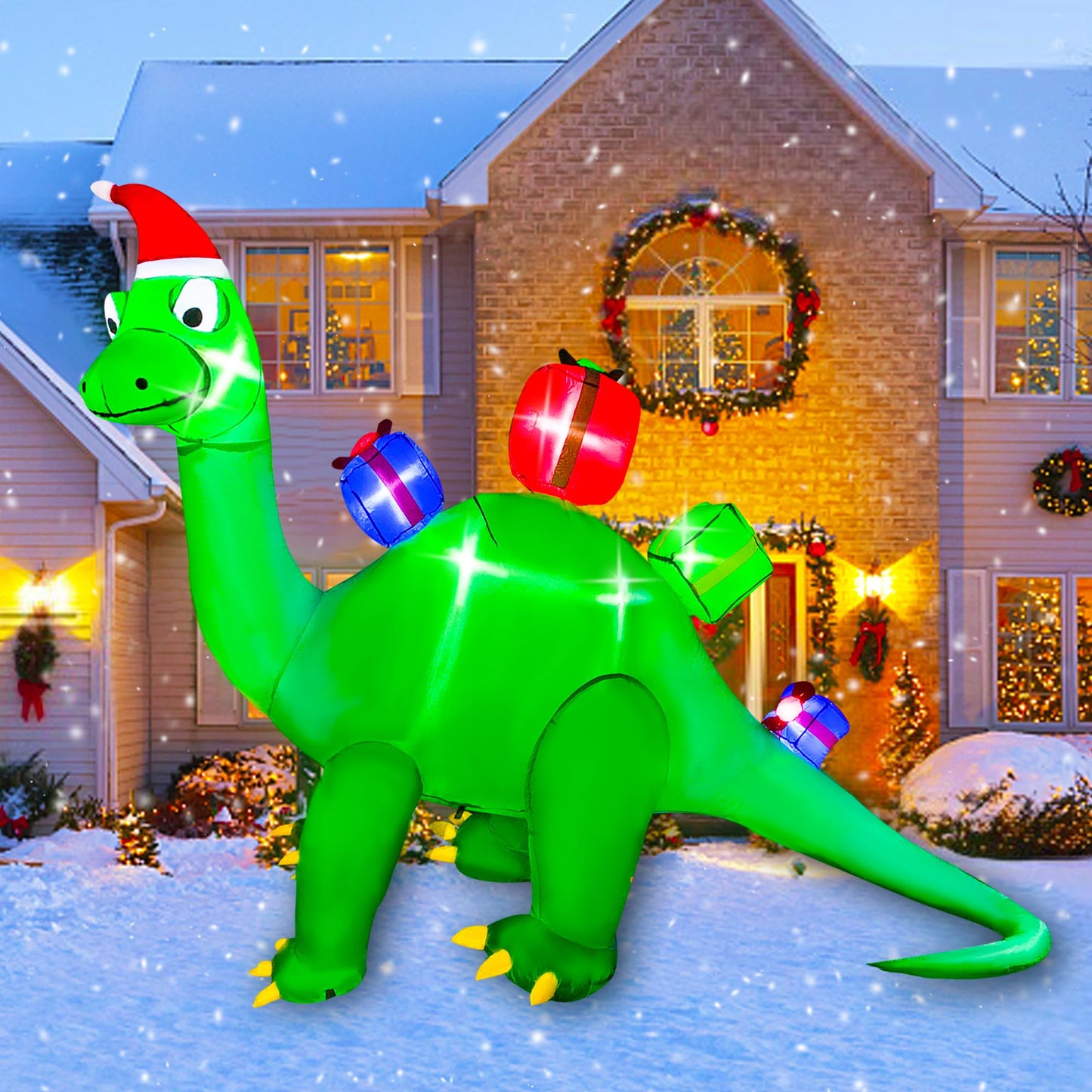 JOYEASE 10.8 FT Christmas Inflatables Dinosaur Decoration, LED Light Xmas Christmas Blow up Yard Decorations for Lawn Holiday Garden Christmas Outdoor Inflatables
