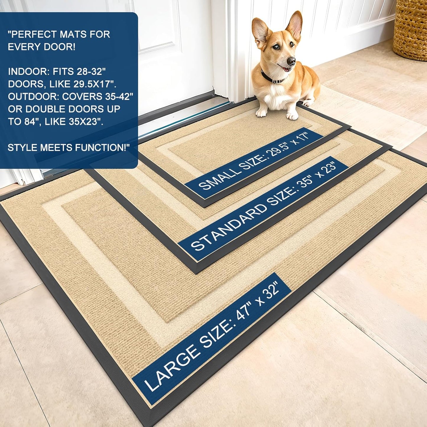 OLANLY Waterproof Front Door Mat - All-Season Indoor/Outdoor Doormat | Sturdy Natural Rubber, 23.5x15.5, Beige