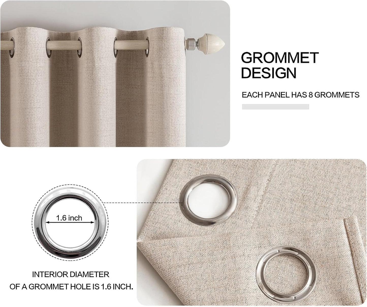MIULEE 90-Inch Linen Textured Blackout Curtains - Thermal Insulated Natural Beige Drapes | Luxury Room Darkening for Bedroom & Living Room (2 Panels)