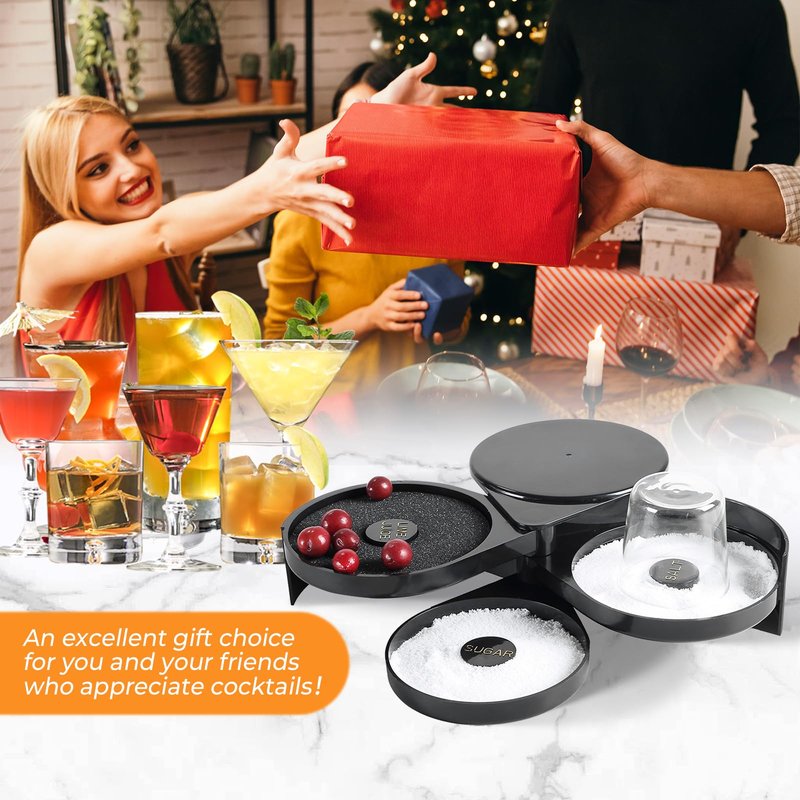 MAOPINER 3-Tier Bar Glass Rimmer Bartender Tool with Sponge, 3-Tray Black Plastic Glass Rimming Sugar Lime Juice Salt Glass Rimmer Tray for Cocktails Margaritas Bloody Marys and Gimlets