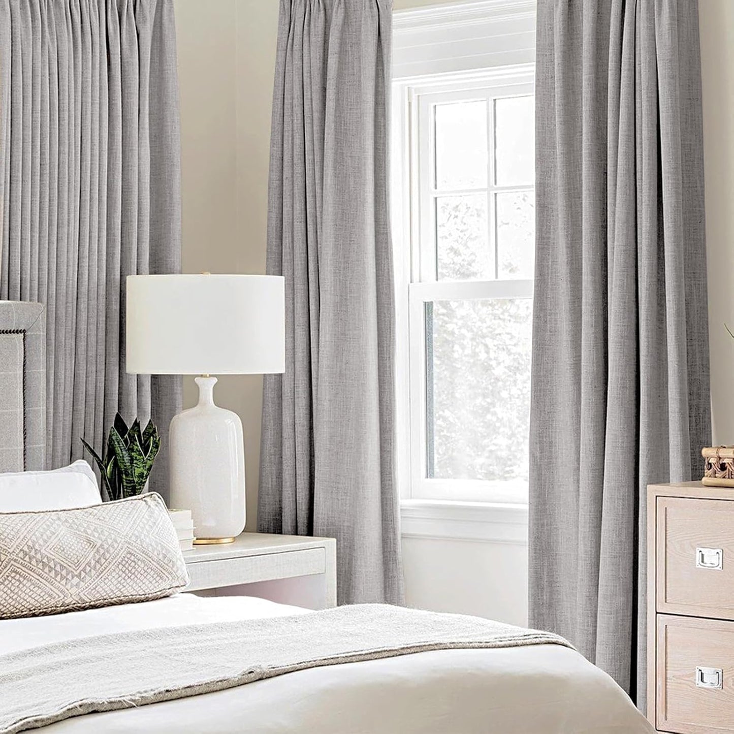MIULEE Blackout Curtains - 100% Thermal Insulated Light Gray Linen Texture Drapes | 52x63 Inch (2 Panels)