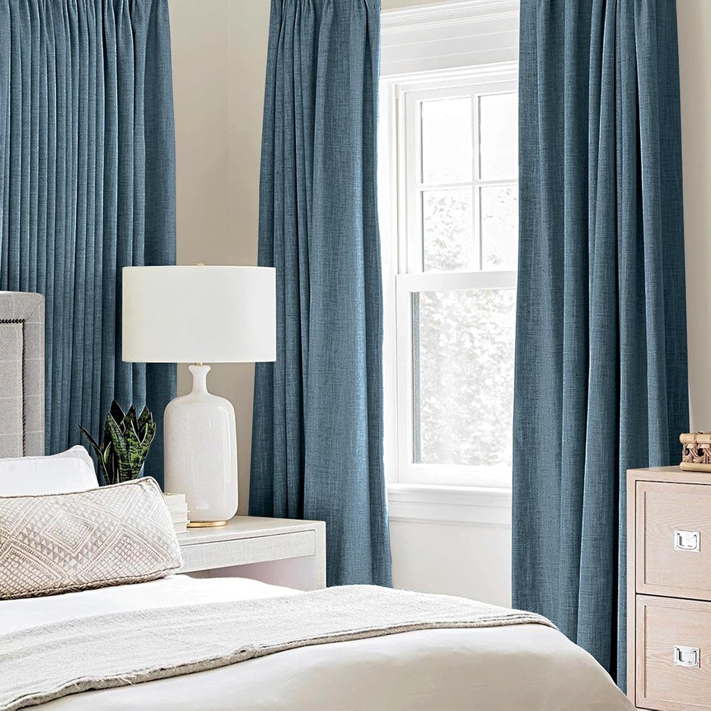 MIULEE Blackout Curtains - 100% Thermal Insulated Linen Texture Drapes | Dusty Blue, 52x84 Inch (2 Panels)