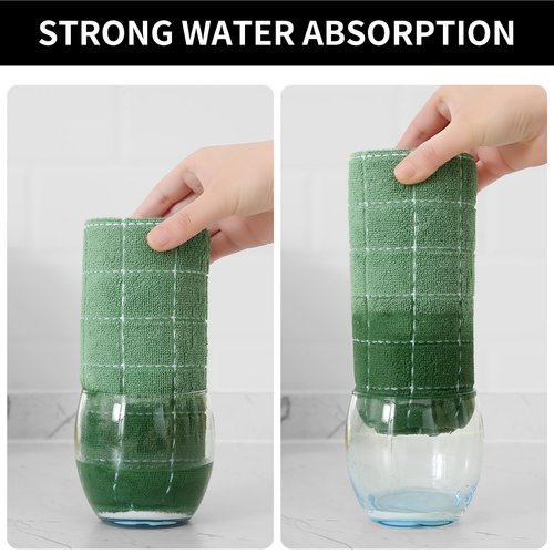 Homaxy 100% Cotton Terry Kitchen Towels(Grass Green, 20 x 28 inches), Checkered Designed, Soft and Super Absorbent Dish Towels, Large 8 Pack