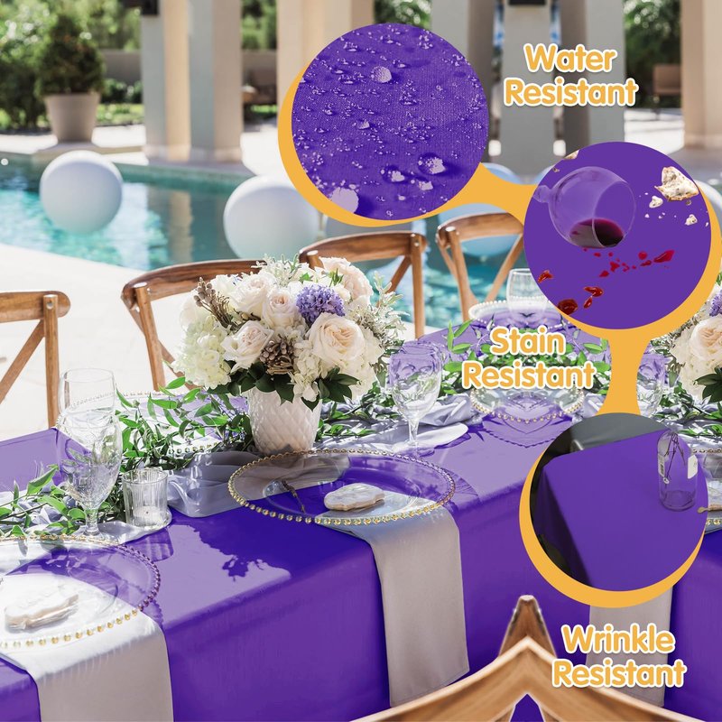 BRILLMAX 8 Pack Purple Tablecloths 60 x 126 Inch for 8ft Rectangle Tables - 150 GSM Polyester Fabric, 15" Standard Drop, Water, Stain & Wrinkle Resistant Cloth Cover for Wedding Dining Buffet