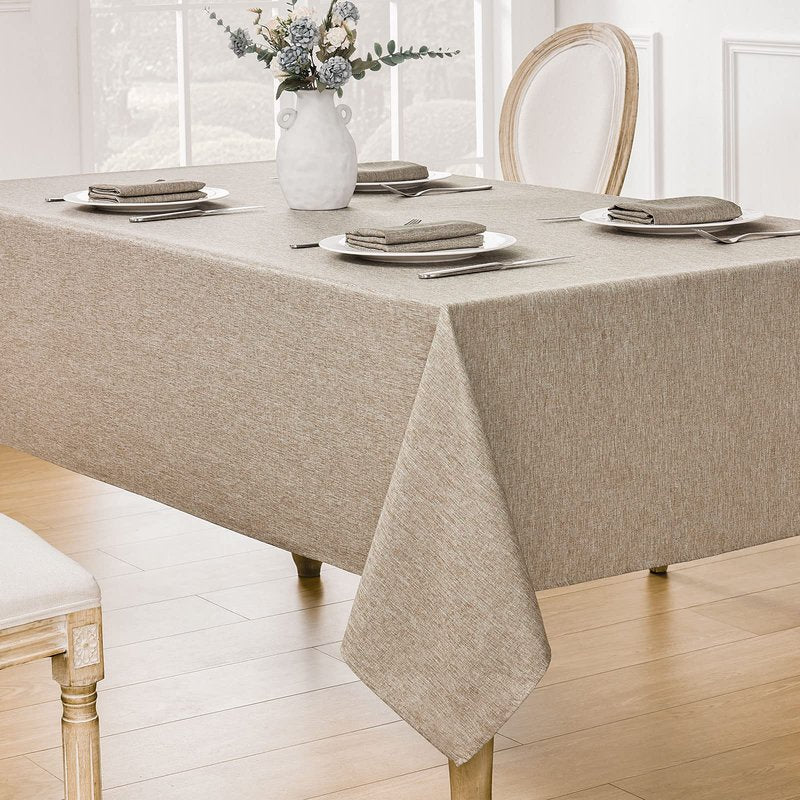 Veblandy Rectangle Tablecloth Linen Textured Waterproof & Stain Resistant Table Cloth Wrinkle Free Decorative Fabric Farmhouse Table Cover for Dining/Party/Buffet/Wedding, 60 x 104 Inch, Mocha