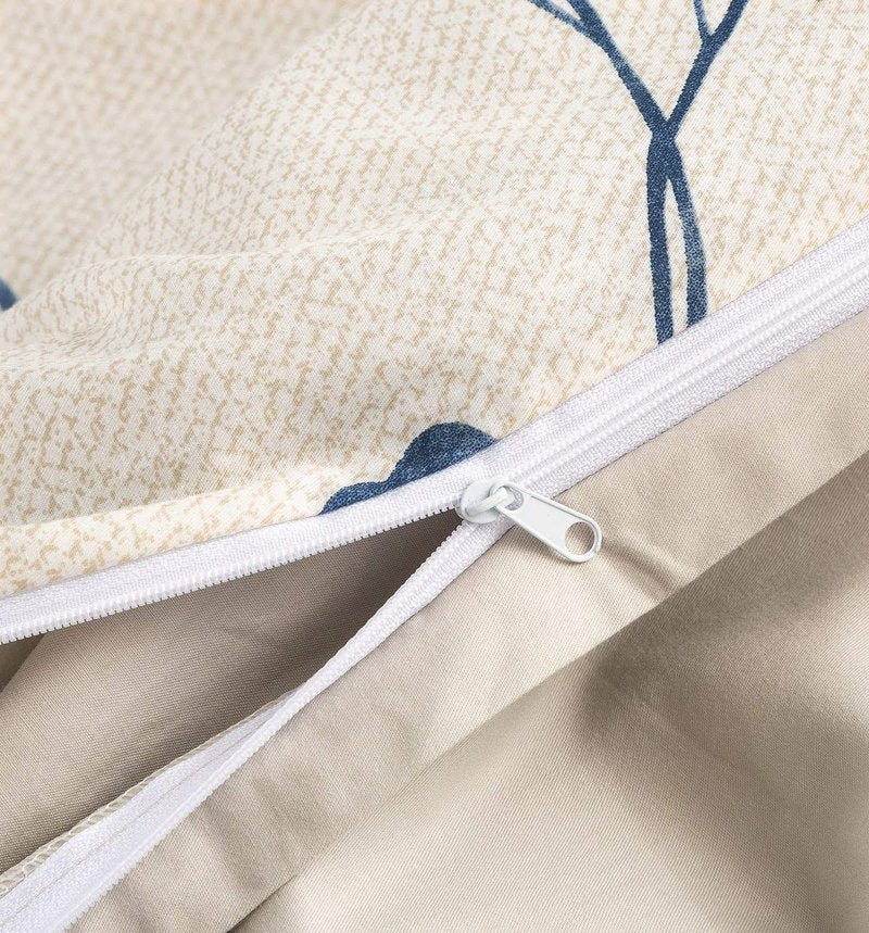 Tache Elegant Leaf Vine Nature Earthy Floral Neutral Cream Beige Tan Blue Breathable Poplin Cotton Zipper Duvet Cover, California King