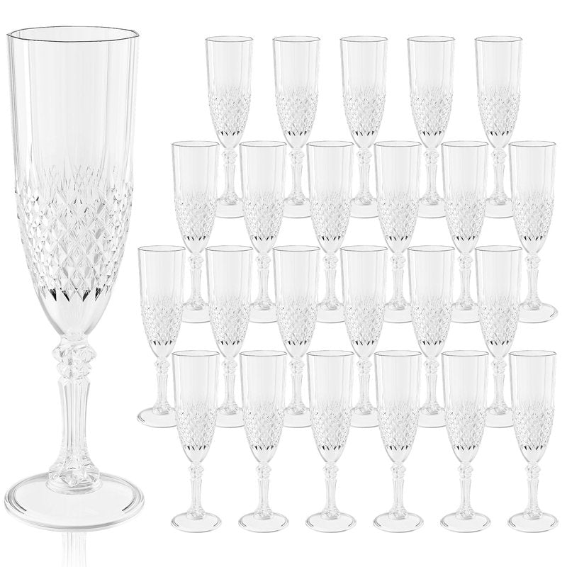 LEYIQU Plastic Champagne Flutes, Champagne Glasses Bulk, Reusable Unbreakable Acrylic Wine Glasses Goblets for Weddings Bachelor Parties Toasting Bridal Shower (24,Transparent)