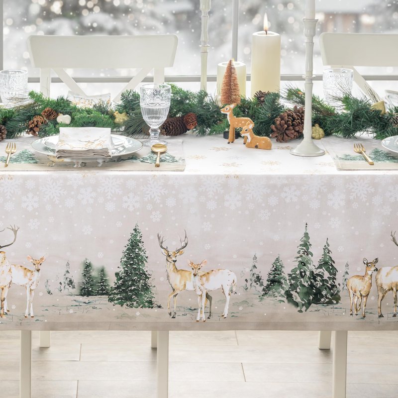 Maison d' Hermine Table Cloth Rectangle Table 100% Cotton 70 x 120 Inches Fall Tablecloth Reusable Everyday Use for Thanksgiving Christmas Decorations Dining Farmhouse Party (Deer in The Woods)
