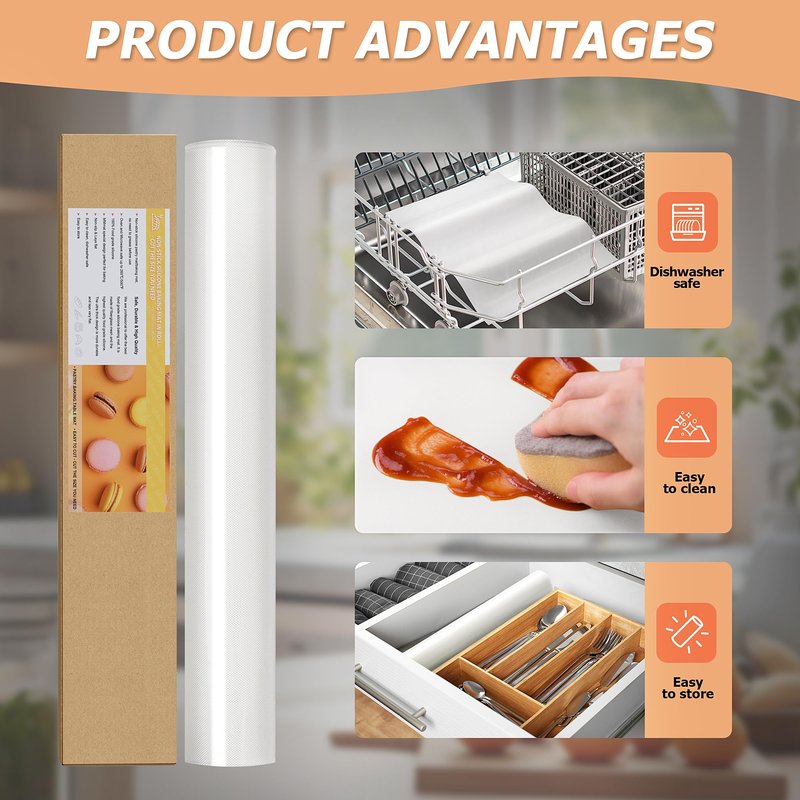 MMmat Silicone Baking Mat Roll, Non-Stick Heat Resistant Food Grade Baking Mats, Non-Slip Reusable Air Fryer Linner, Freeze Dryer Mat, Counter Mat, Oven Liner, Refrigerator Liners - 12IN x 10FT