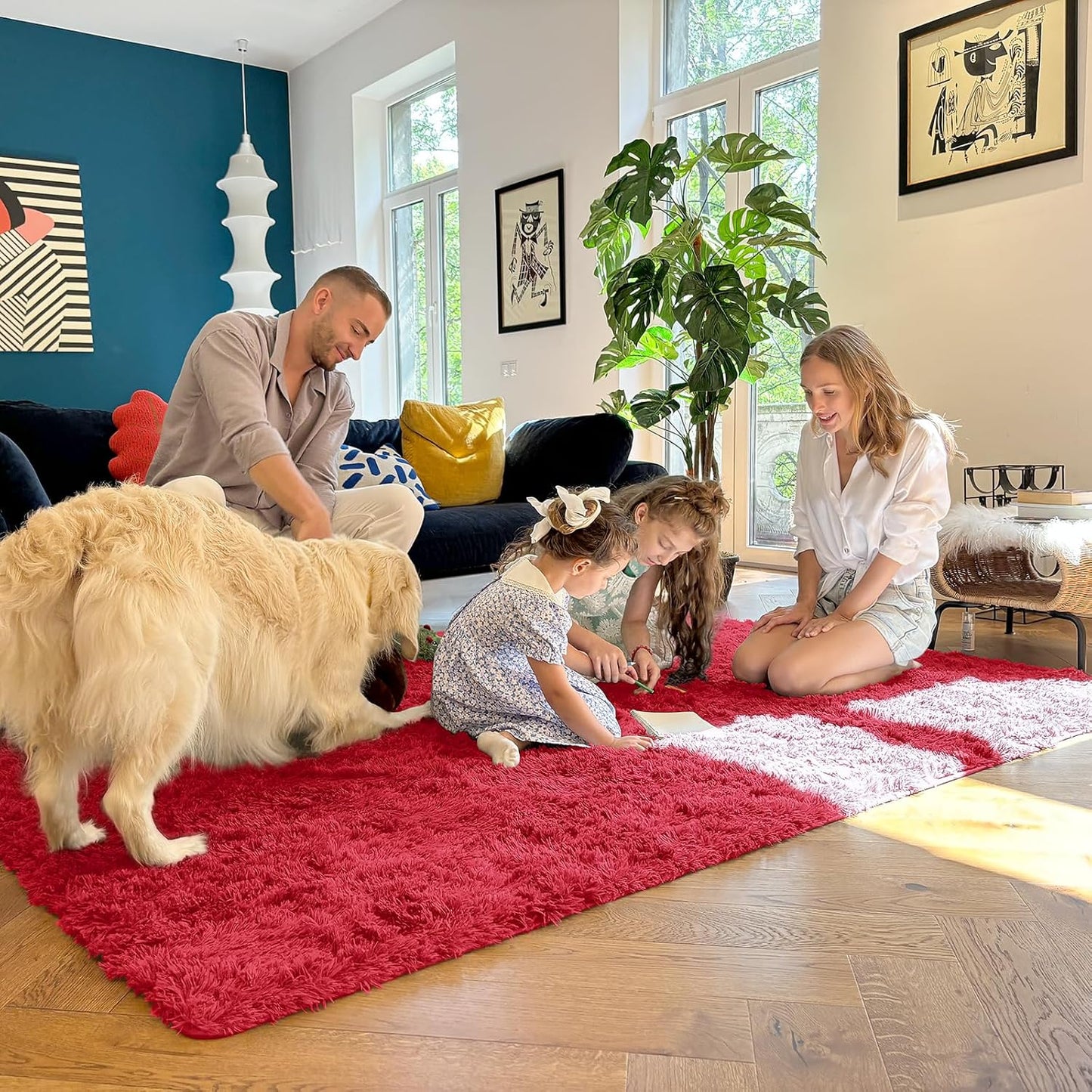 OLANLY Small Bedside Rug - Soft, Machine Washable Shaggy Throw Rug for Bedroom & Nursery | Red