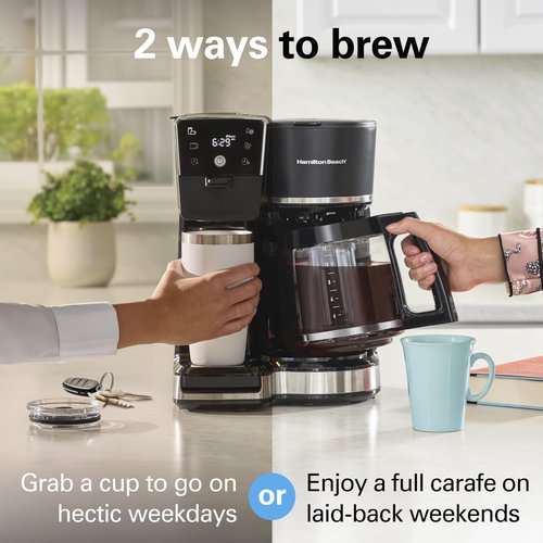 Hamilton Beach 2-Way 12 Cup Programmable Drip Hot and Iced Coffee Maker & Single Serve Coffee Machine, Glass Carafe, Auto Pause and Pour, Black (47500J)