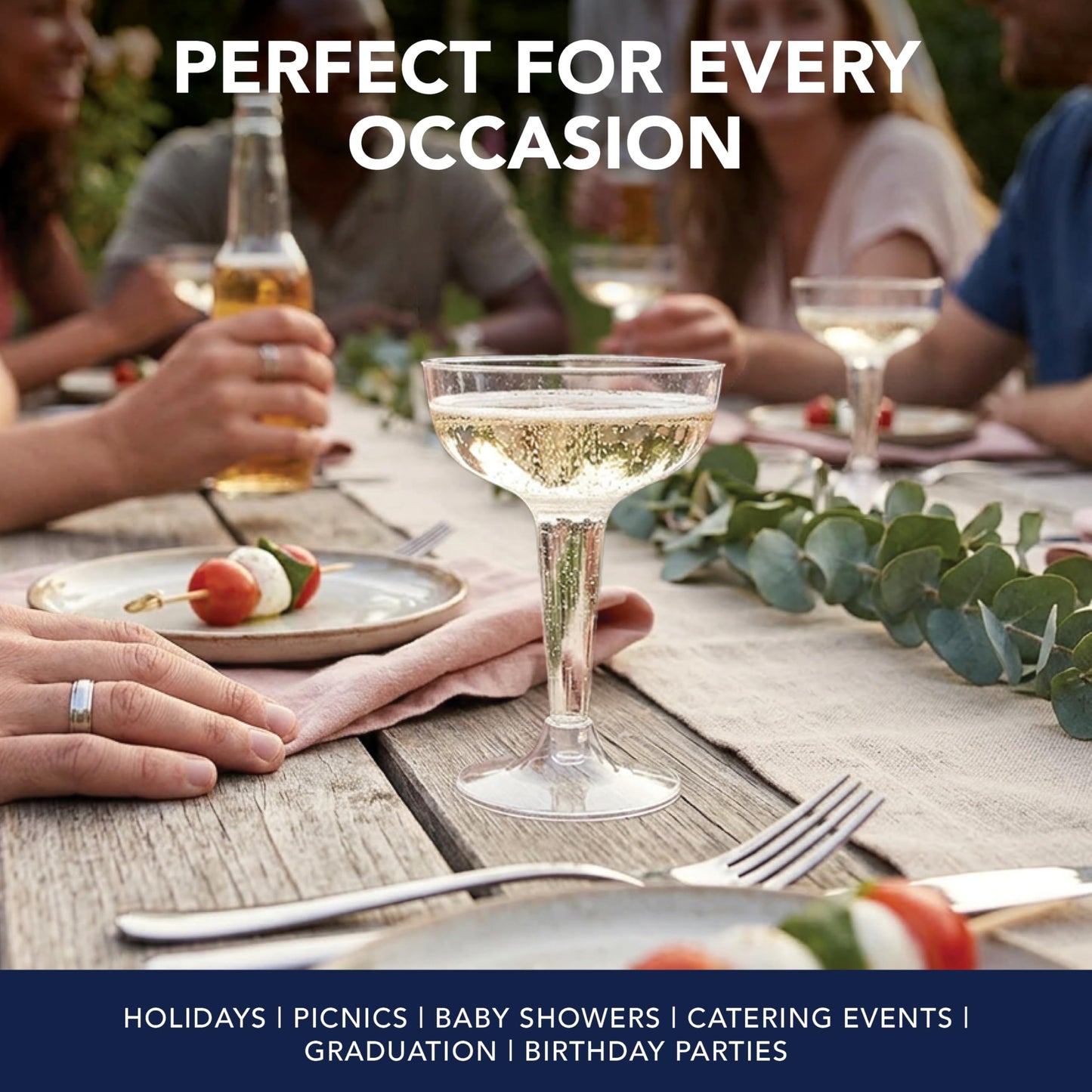 Party Essentials Disposable Hard Plastic Two Piece 4 oz. Toasting Cocktail Cups, 50-Count, Clear Champagne Glasses