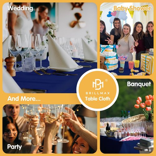 BRILLMAX 4 Pack Navy Blue Tablecloths 90 x 132 Inch for 6ft Rectangle Tables - 150 GSM Polyester Fabric, Floor Length Drop, Water, Stain & Wrinkle Resistant Cloth Cover for Wedding Reception Banquet