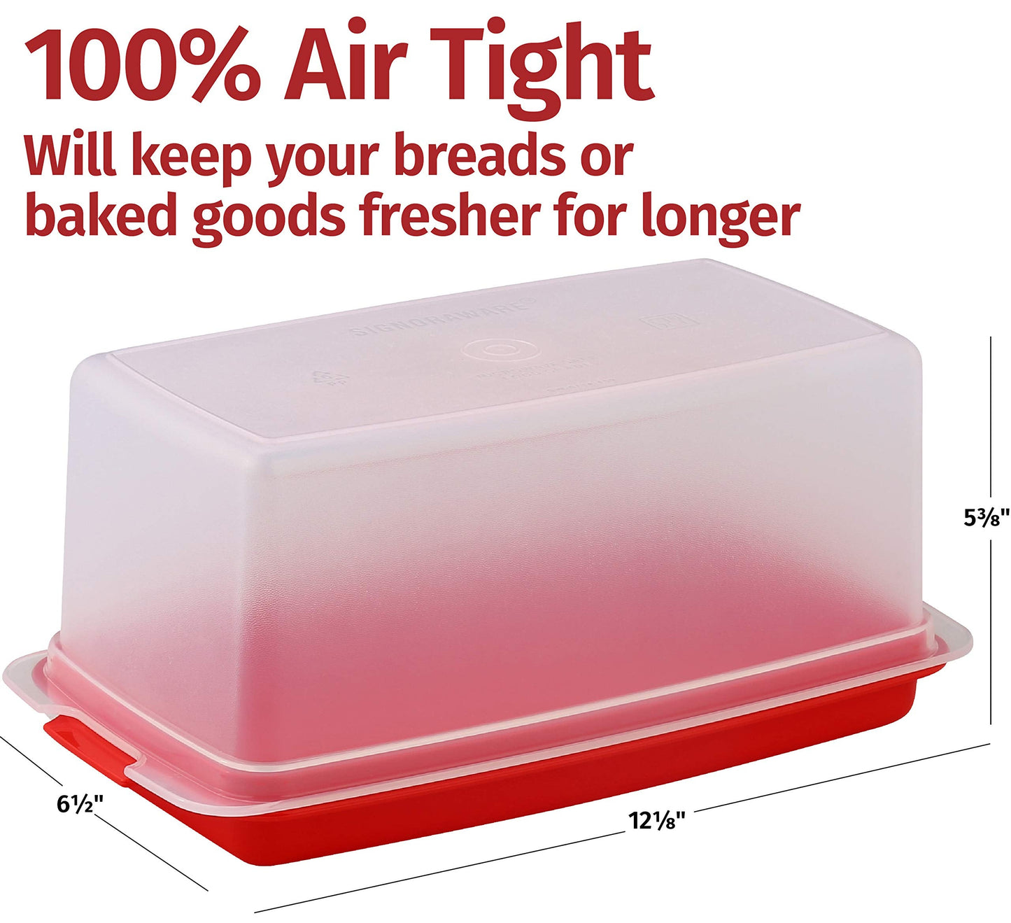 Bread Box -Dual Use Bread Holder/Airtight Plastic Food Storage Container for Dry or Fresh Foods -2 in 1 Bread Bin- Loaf Cake Keeper/Baked Goods -Keeps Bread Fresh- Red and Clear Cover - (Red)