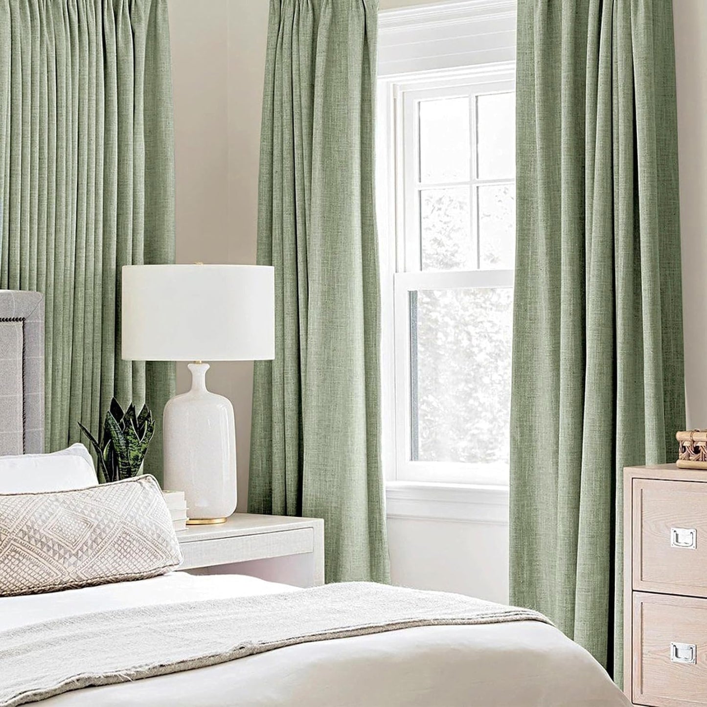 MIULEE Blackout Curtains - 100% Thermal Insulated Linen Texture - Sage Green, 52x84 Inch (2 Panels)
