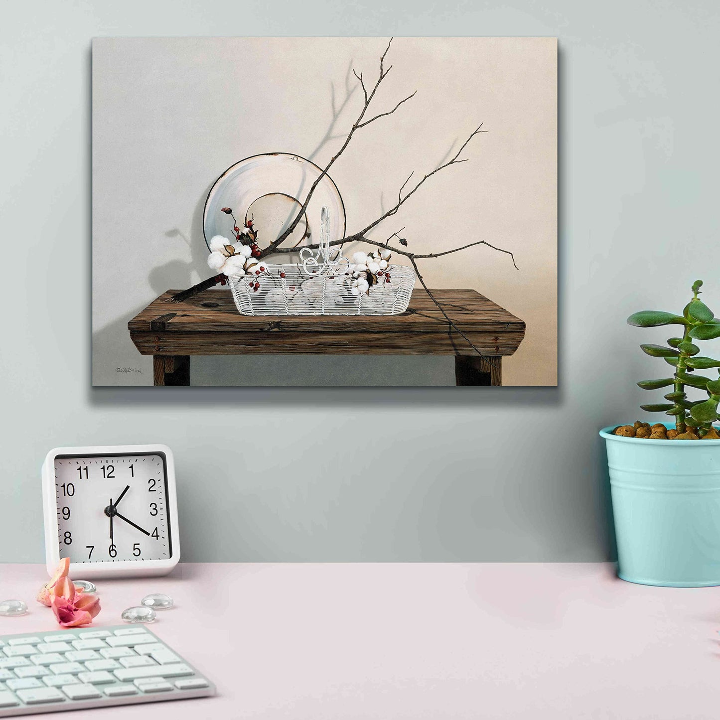 Epic Graffiti 'Wire Basket with Cotton' by Cecile Baird, Canvas Wall Art, 16"x12"