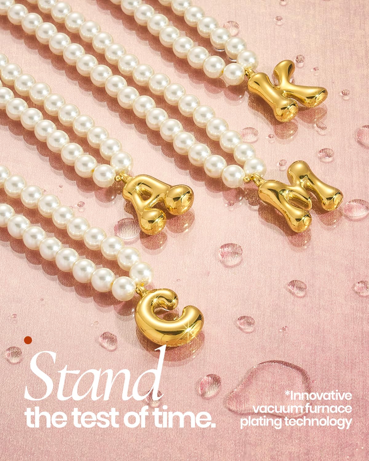 DoDoBeads Pearl Initial Necklace, 18K Gold Plated Stainless Steel Balloon Letter Pendant F, Non-Tarnish Waterproof Chunky Monogram Jewelry Gifts for Women Teens