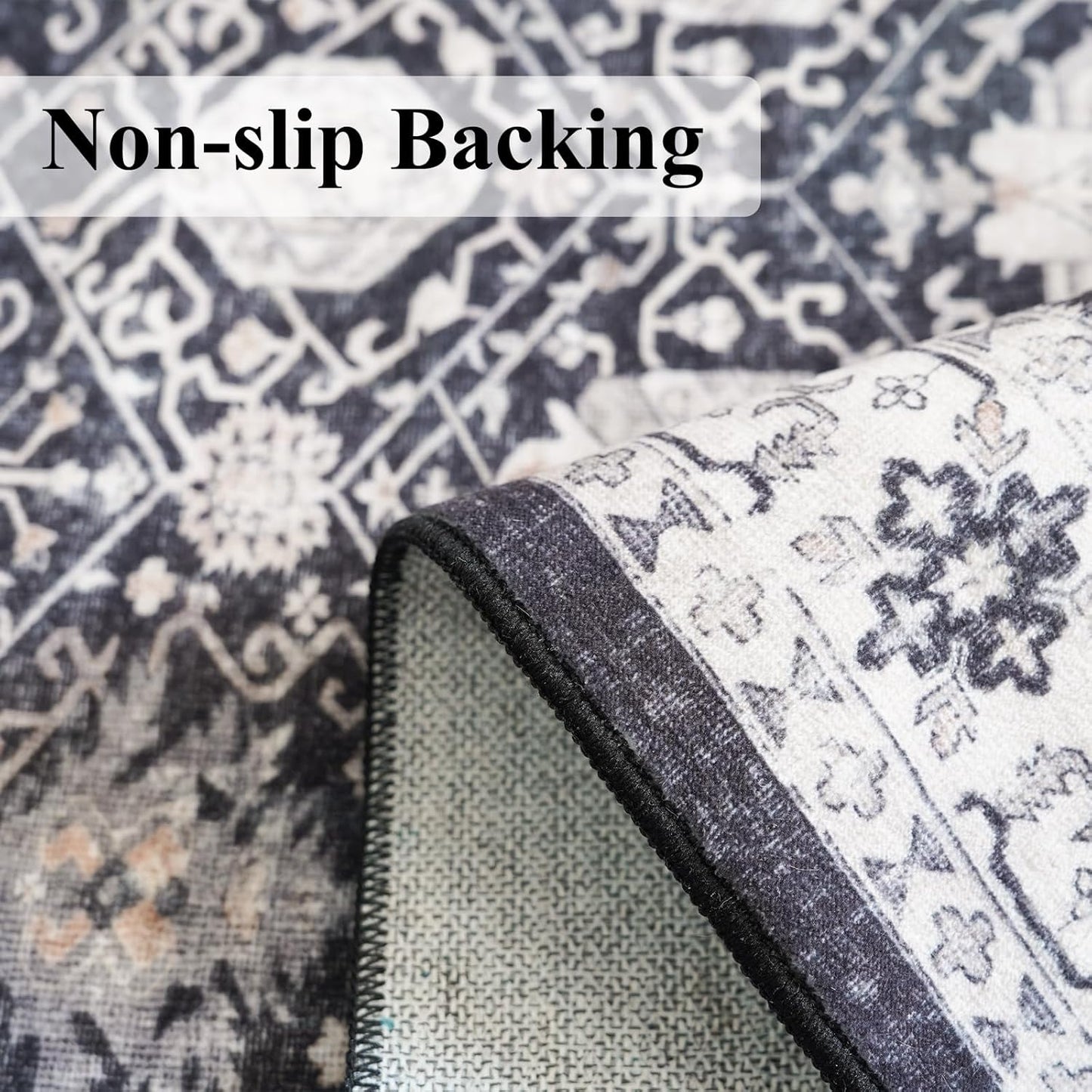 Skiennix Washable Large Area Rug - Ultra Soft Non-Slip Carpet for Living Room | 9x12 Black Distressed Design