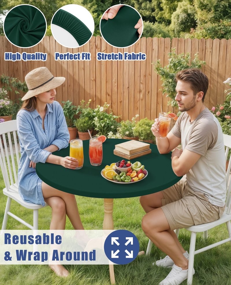 Moosfor Round Spandex Tablecloth, Elastic Fitted Waterproof Tablecloths for 18"-24" Tables, Stretch Washable Picnic Table Cover for Camping, Dining, Indoor and Outdoor, Hunter Green