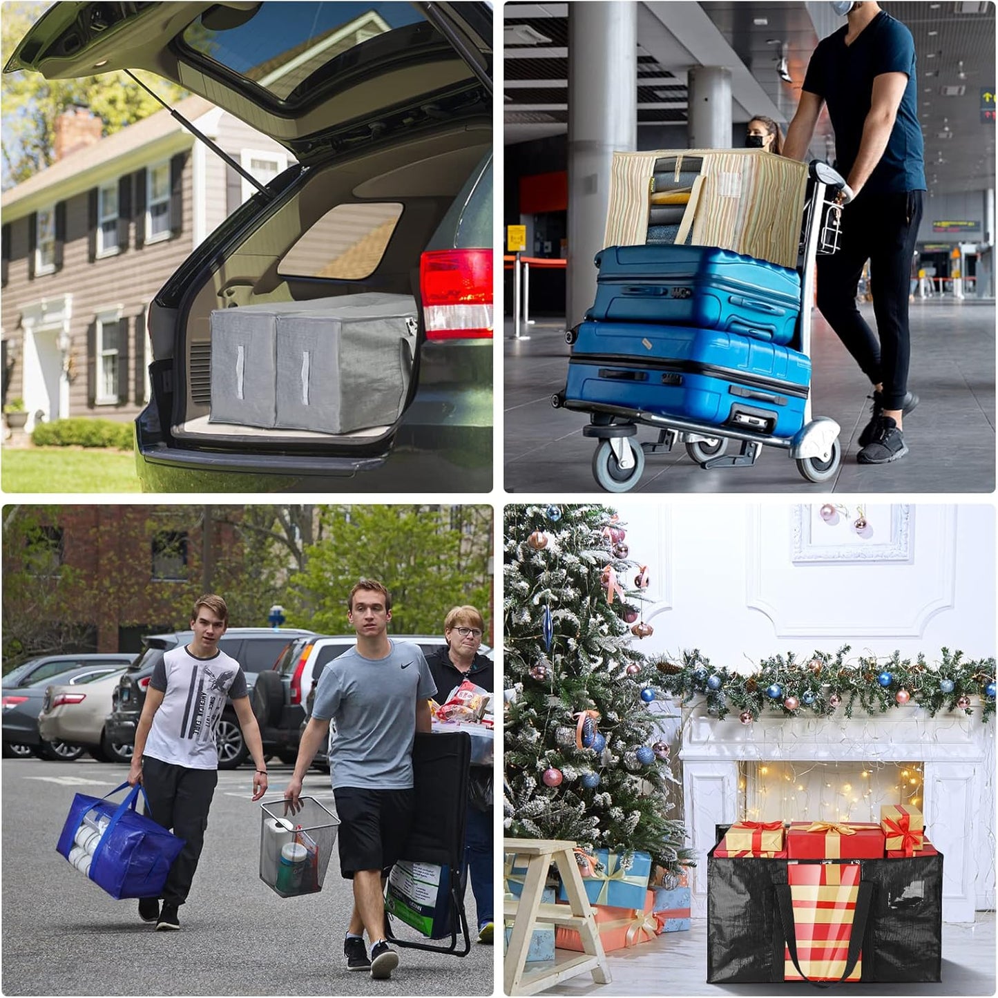 BALEINE Oversized Moving Bags - Heavy-Duty Storage Totes with Reinforced Handles | Gray w/Window, 4-Pack