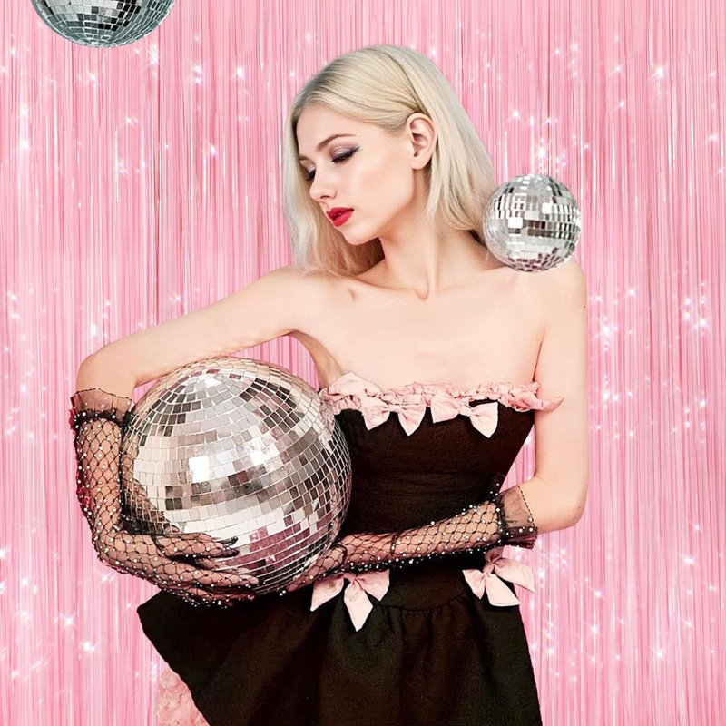 2Pack Pastel Pink Metallic Tinsel Foil Fringe Curtains, Pink Backdrop, Door Streamers Photo Booth Backdrop for Birthday Party, Tinsel Curtain Backdrop for Shower Bachelorette Xmas Party Decorations