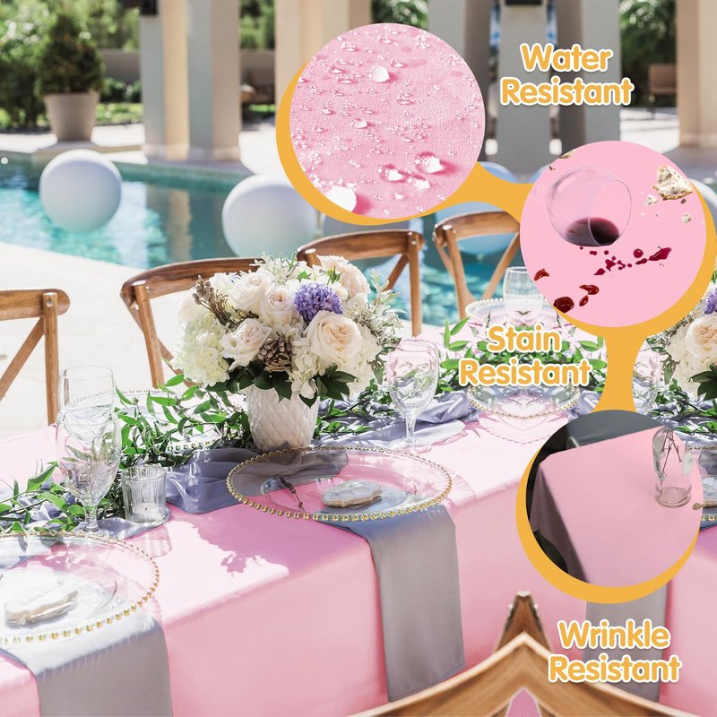 BRILLMAX 10 Pack Pink Tablecloths 60 x 126 Inch for 8ft Rectangle Tables - 150 GSM Polyester Fabric, 15" Standard Drop, Water, Stain & Wrinkle Resistant Cloth Cover for Wedding Banquet Dining Buffet
