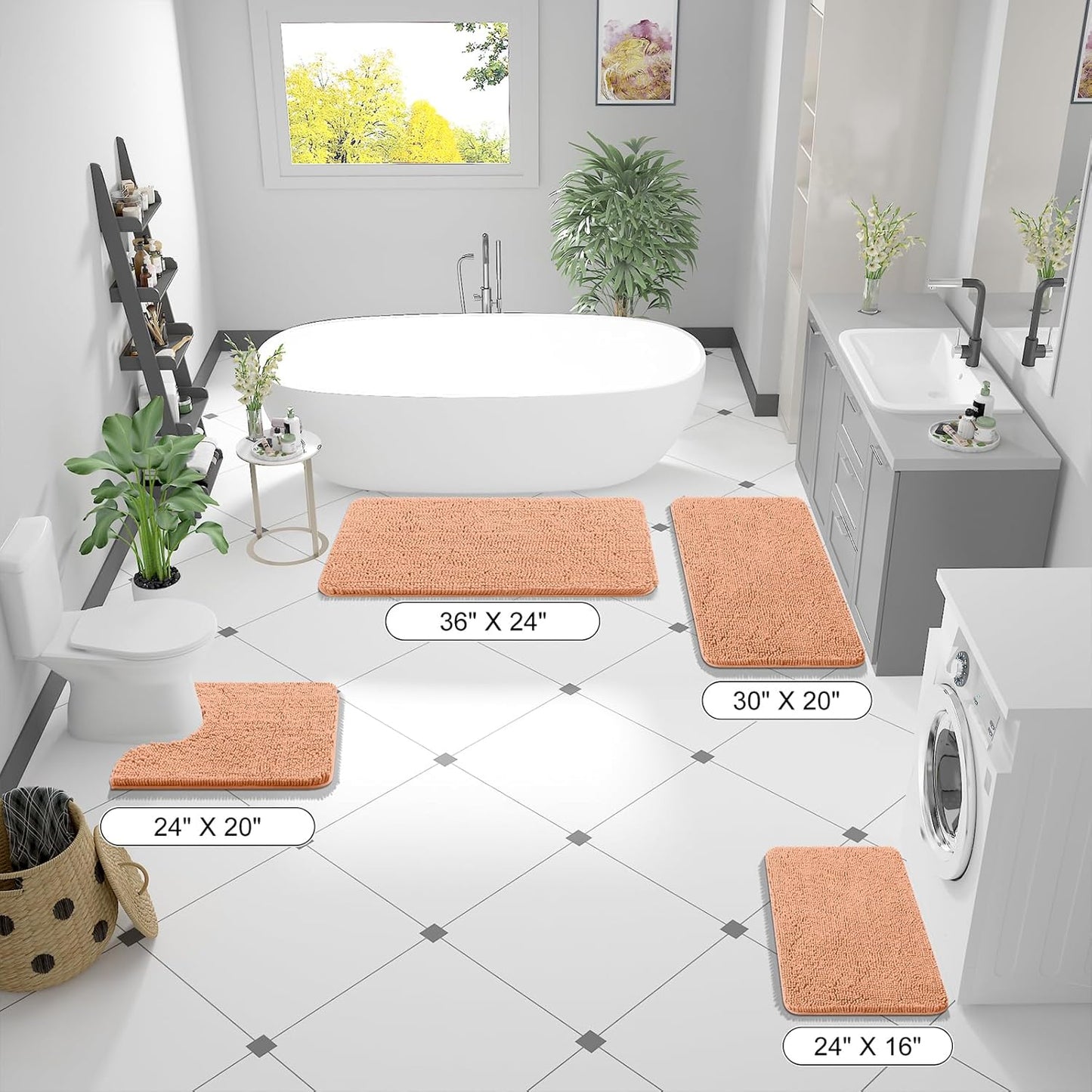 OLANLY Bathroom Rugs - Extra Soft Chenille Bath Mats | Quick-Dry, Machine Washable, 36x24, Peach